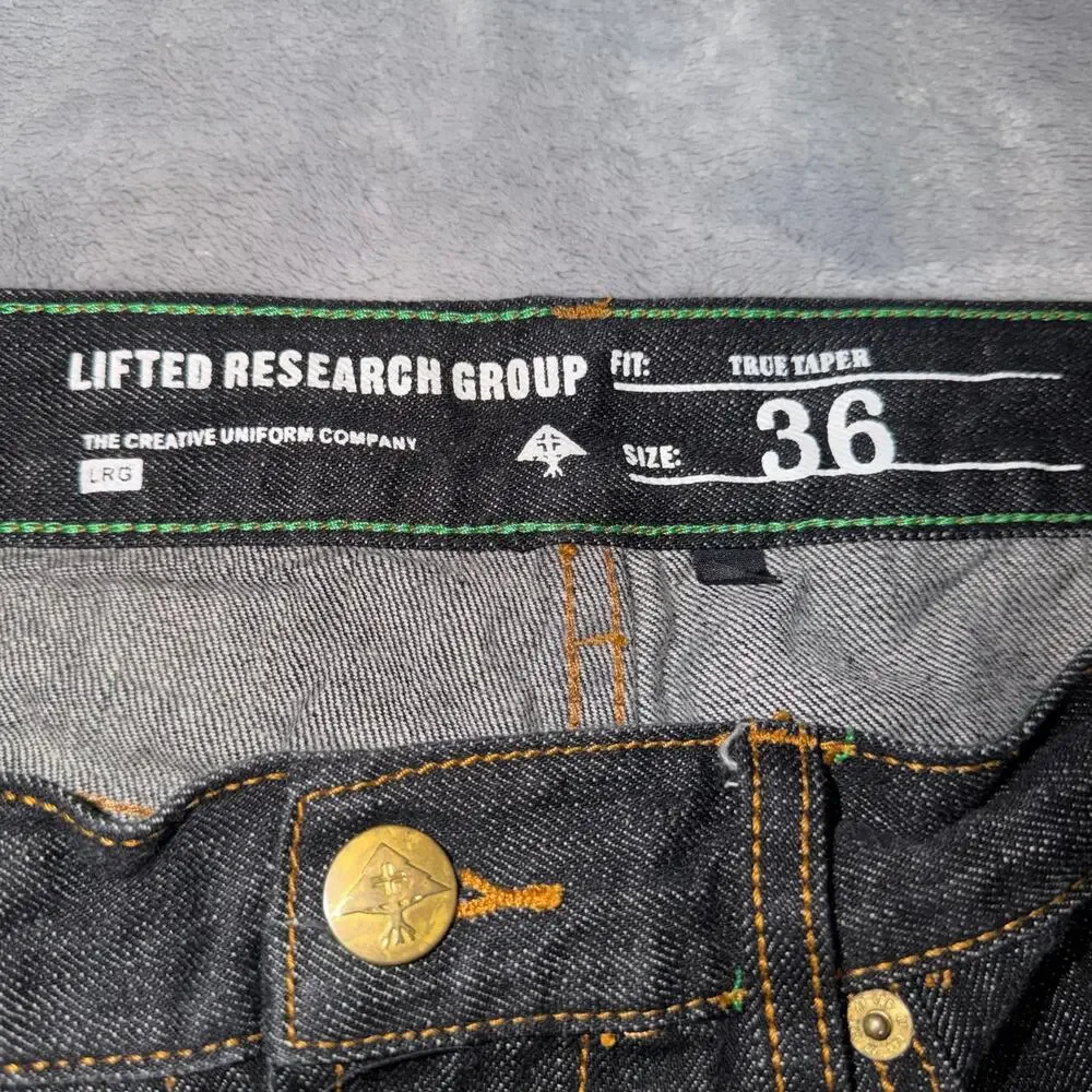 LRG Lifted Research Group Mens 36 True Taper Jeans Black Raw Denim